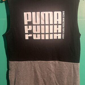 Puma Men’s XL Sleeveless Hoodie Tank Top Black Gray Color Block Since 1948 Athle